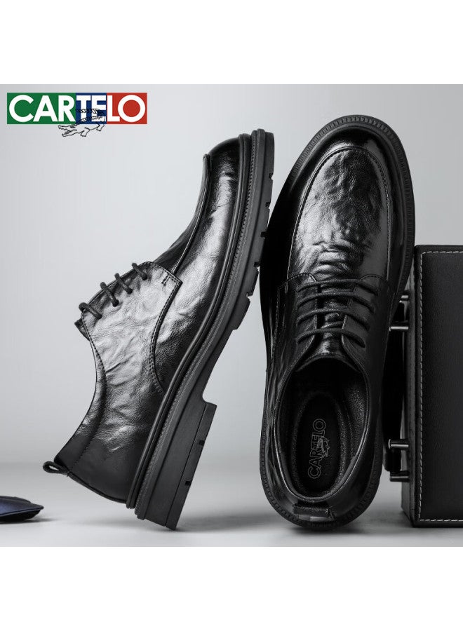 Cartelo British Style Textured Leather Men's Business Soft Cowhide Dress Shoes 9758 Black Size 39 - Image 4