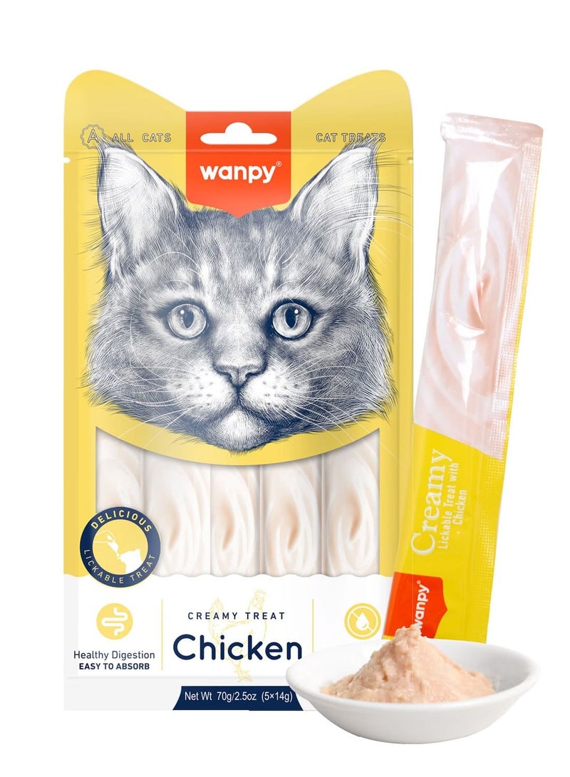 Wanpy Creamy Lickable Cat Treats – Chicken (14gx5) - Image 1