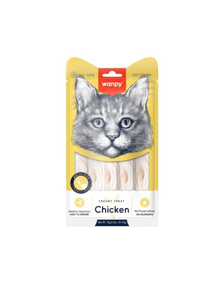 Wanpy Creamy Lickable Cat Treats – Chicken (14gx5) - Image 2