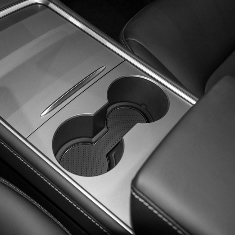 KENTUTO for Tesla Model 3 Accessories 2021-2023 Model Y 2021-2024 2025 Cup Holder Inserts Center Console Liner Coasters Mat Pad Interior Decoration 3D Silicone (Black Trim, 3 pcs) - Image 2