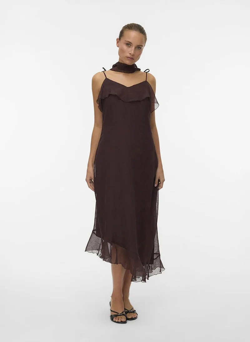 فيرو مودا Women's VMSABRINA Black Scarf Flounce Dress Woven