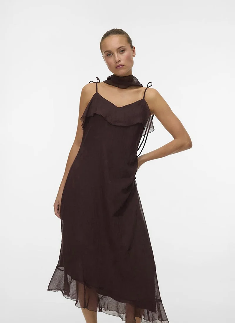Women's VMSABRINA Black Scarf Flounce Dress Woven