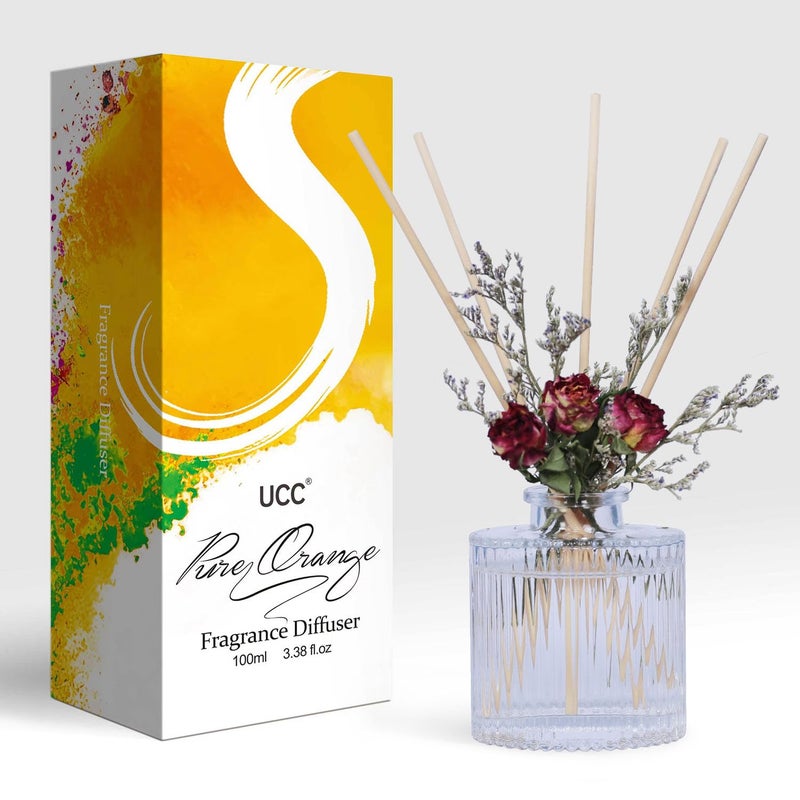 UCC Reed Diffuser Set  3.38 oz Pure Orange Premium Scented Diffuser with Flower Sticks Home Fragrance Reed Diffuser for Bathroom Shelf Decor - Image 1