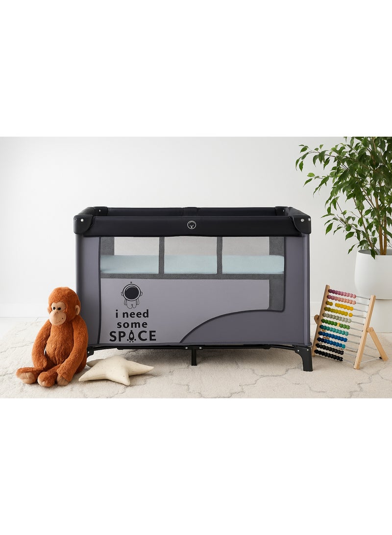 Kikibebe portable Baby Crib, Movable Multi-functional Foldable Playpen with Single Layer and Lightweight Design-Black - Image 2