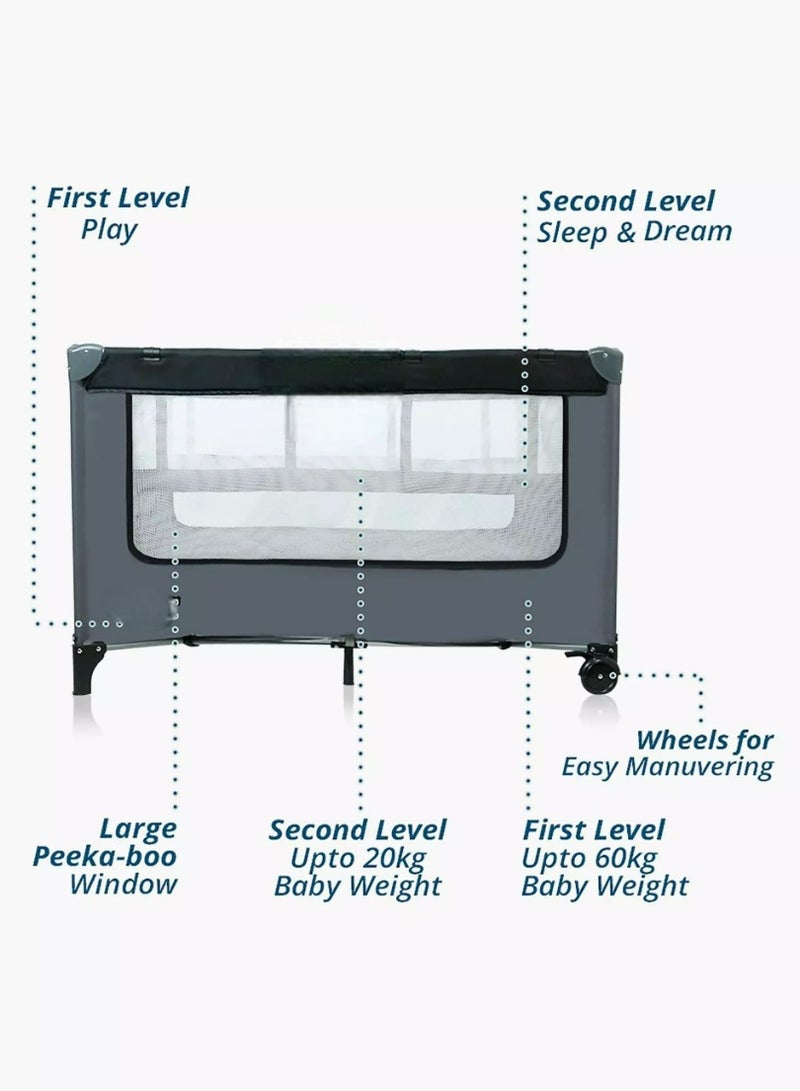 Kikibebe portable Baby Crib, Movable Multi-functional Foldable Playpen with Single Layer and Lightweight Design-Black - Image 3