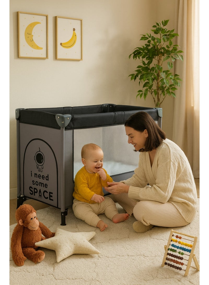 Kikibebe portable Baby Crib, Movable Multi-functional Foldable Playpen with Single Layer and Lightweight Design-Black - Image 4