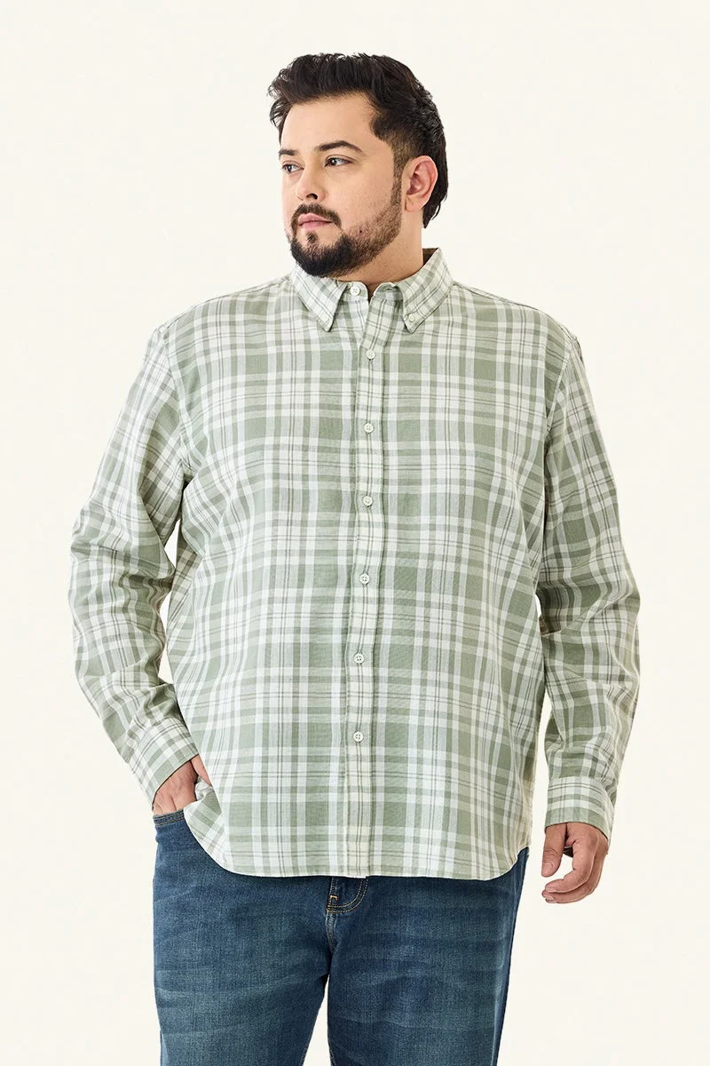 سنيتش قميص كاروهات مقاس كبير من مزيج الكتان