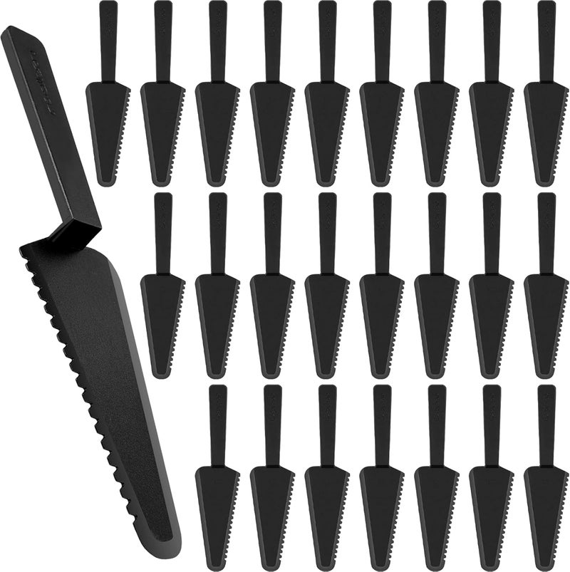 Tinsky 50Pcs Plastic Disposable Cake Cutter 9.1Inch Wedding Pie Server Plastic Spatula Cake Server Cutting Knives Pie Pizza Pastry Slicer Serving Utensils (Black) - Image 1