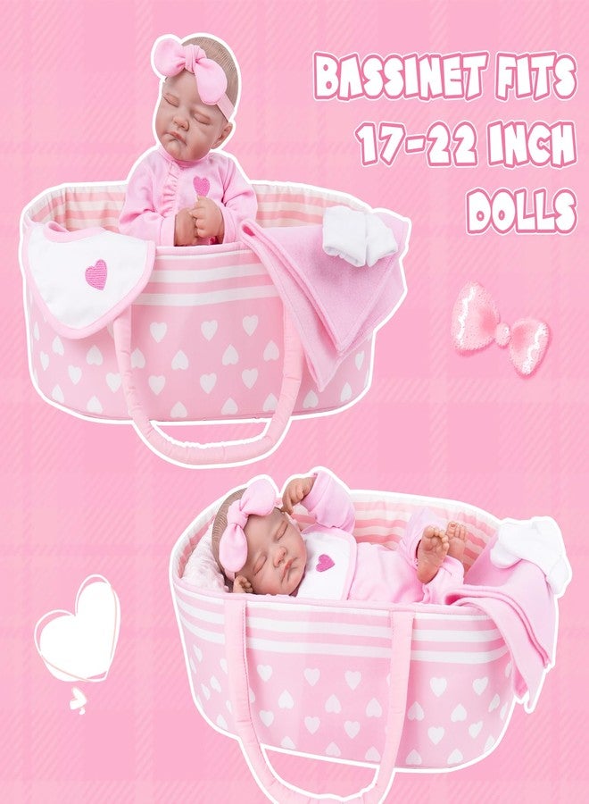 Aori 9 Pcs Reborn Baby Dolls Clothes Set with Pink Bassinet for 17-22 Inch Baby Doll, Carrier Bed and Baby Doll Clothes Outfit Accessories fit Newborn Baby Girl - Image 2