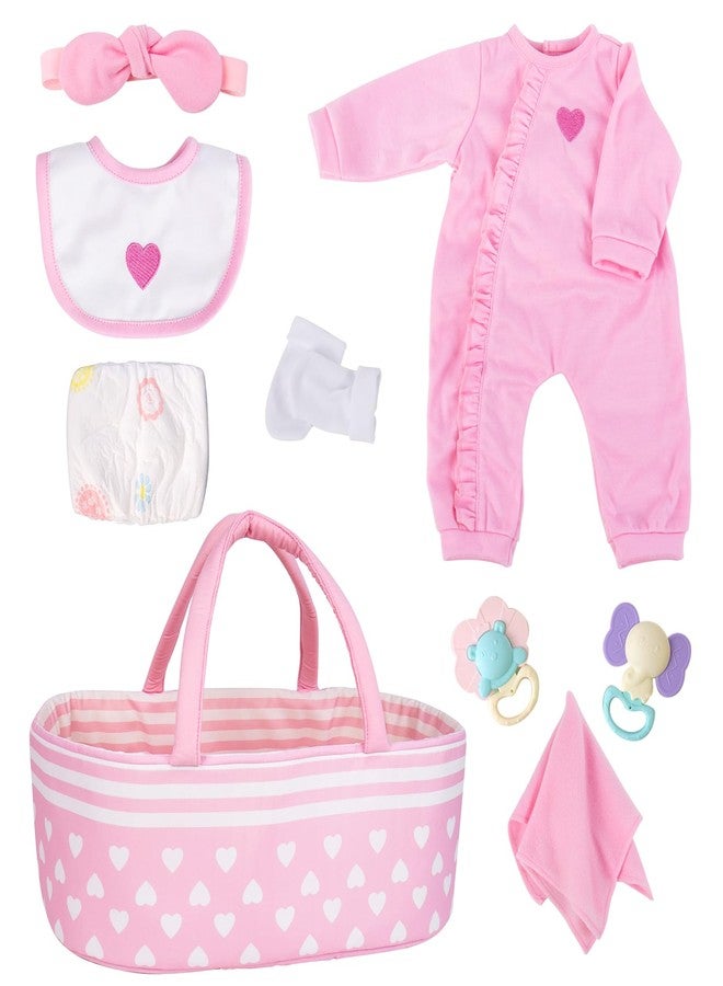 Aori 9 Pcs Reborn Baby Dolls Clothes Set with Pink Bassinet for 17-22 Inch Baby Doll, Carrier Bed and Baby Doll Clothes Outfit Accessories fit Newborn Baby Girl - Image 1