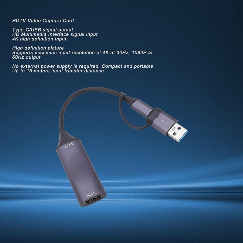 وزن معتدل بطاقة التقاط الفيديو، 4K 30Hz 1080P 60FPS HDMI إلى USB 3.0 من النوع C، مسافة نقل طويلة، مخصصة للألعاب والبث المباشر وتسجيل الفيديو تصميم عملي شائع بالسعودية - Image 2
