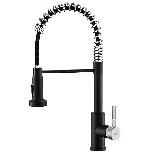GIMILI Kitchen Faucet with Pull Down Sprayer Single Hole Stainless Steel Sink Faucet Suitable for Farmhouses RV Laundry Room Outdoor and Campers Llave para fregadero de cocina Black and Nickel