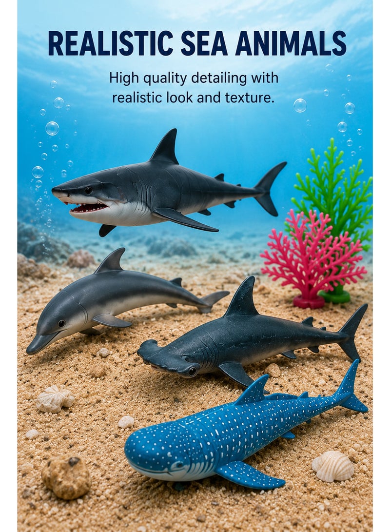 Sea Animal Figure Set for Kids – 6PCS Plastic Ocean Animal Toys with Shark, Dolphin, Hammerhead Shark, Whale Shark and Coral Plants, Educational Marine Life Pretend Play Toy for Children 3+ Years - Image 5