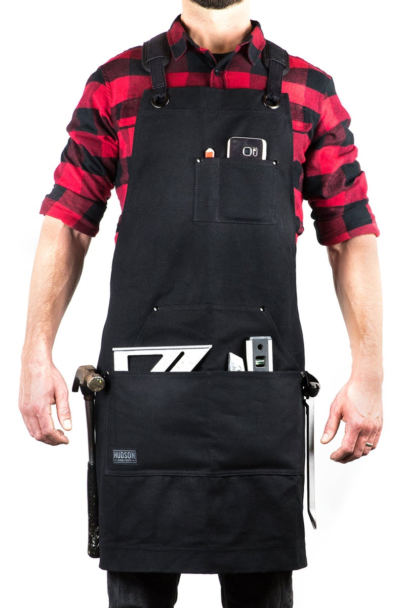 Hudson Durable Goods Deluxe Edition Waxed Canvas Tool Apron for Men and Women, Heavy Duty Work Apron with Front Pockets, Adjustable Padded Straps, Quick Release Buckle, Crossback - One Size, Black - Image 4