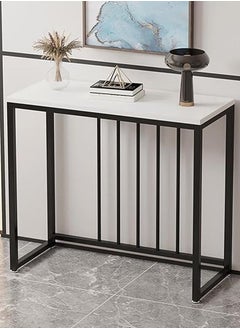 Entryway Console Table, Narrow MDF Side Table, Stainless Steel Frame and Bases, Table for Hallway and Living Room, White