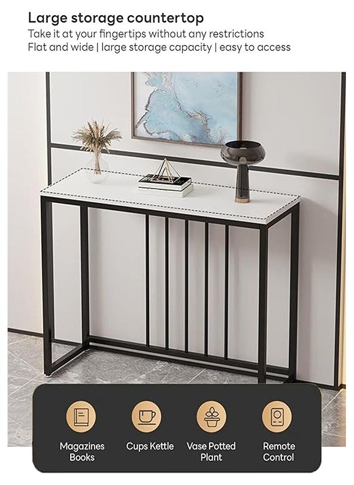 AGD - Entryway Console Table, Narrow MDF Side Table, Stainless Steel Frame and Bases, Table for Hallway and Living Room, White - Image 1