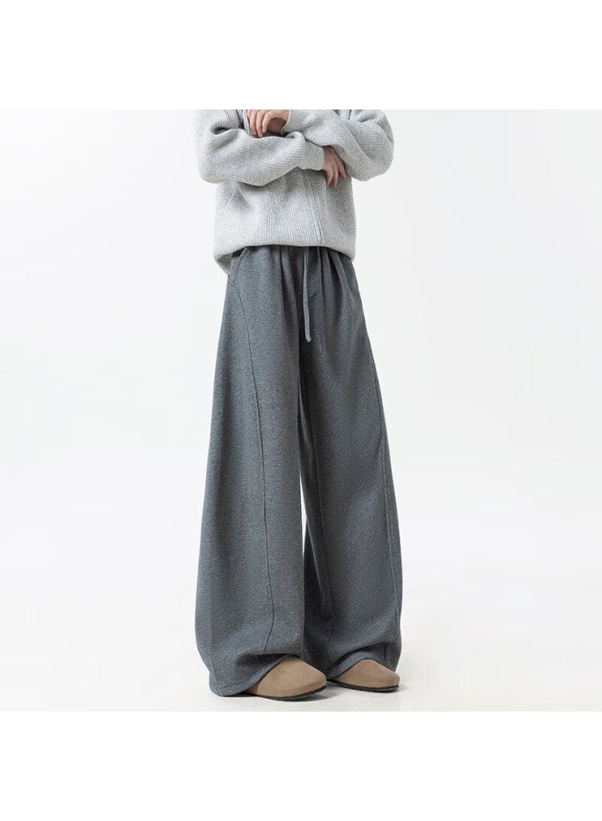 Dingfengbaoluo Solid Color Casual Men's Pants Spring Loose Draped Curved Blade Versatile Sports Wide-leg Sweatpants Mkx80 Gray L - Image 1
