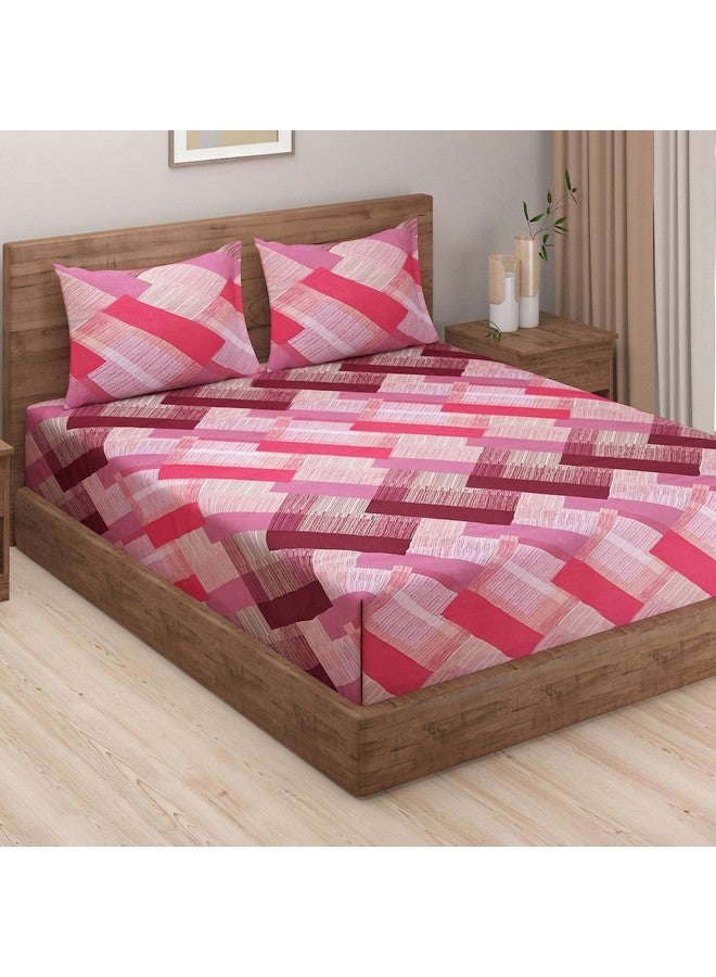 Swayam Swayam Ananda Collection Premium Cotton 200 TC Floral Print Cotton Extra Large Bed Sheet with 2 Pillow Cover - Brown/Pink  - Image 1
