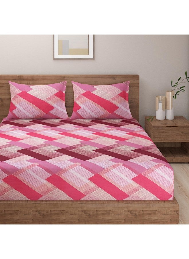 Swayam Swayam Ananda Collection Premium Cotton 200 TC Floral Print Cotton Extra Large Bed Sheet with 2 Pillow Cover - Brown/Pink  - Image 2