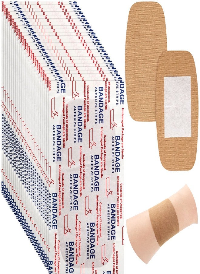 Sinmoe 100 Pcs Large Big Flexible Adhesive Bandages Wound Care Latex Free Fabric PE Bandages for Care and Protect Wounds, 2 x 4 Inch(Brown) - Image 1