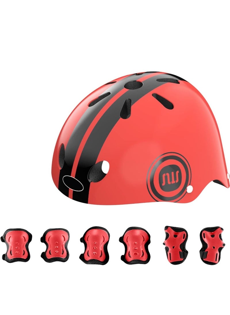 Dubkart - Bike Helmet Set for Kids with Knee , Elbow & Wrist Pads(Red) - Image 1