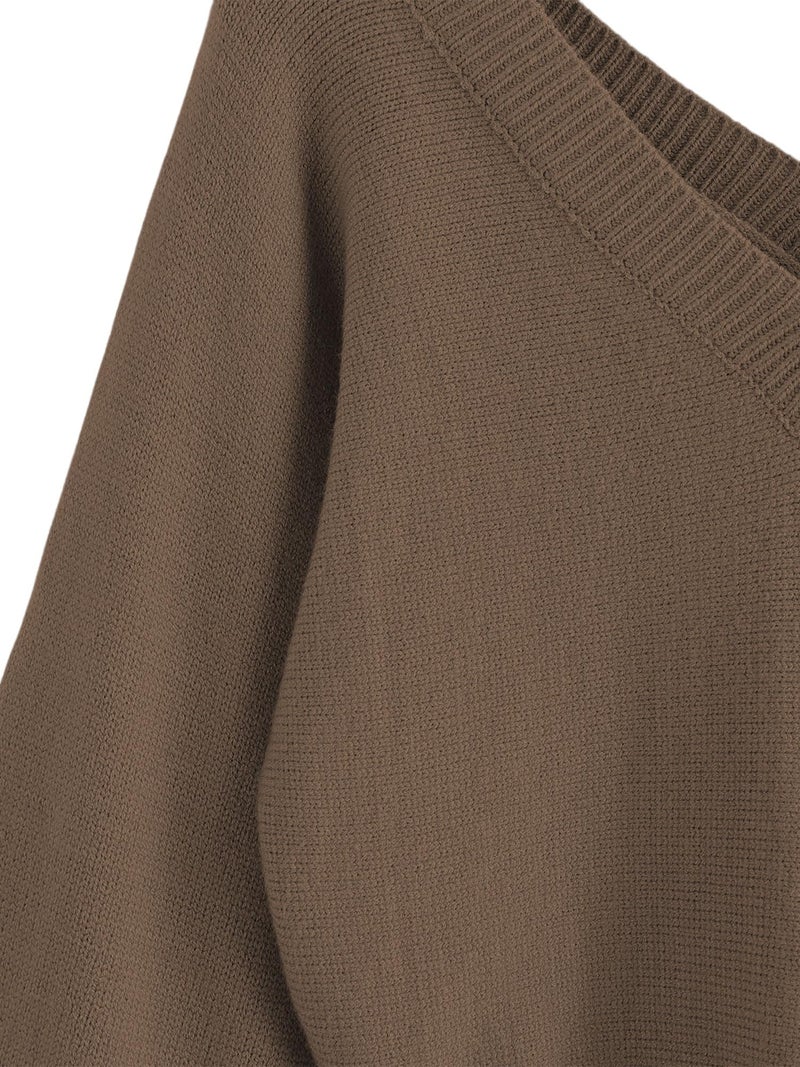 ZAFUL Women's Cropped Sweater V-Neck Long Sleeve Crop Sweater Pullover Jumper Knit Top (1-Light Coffee, L) - Image 2