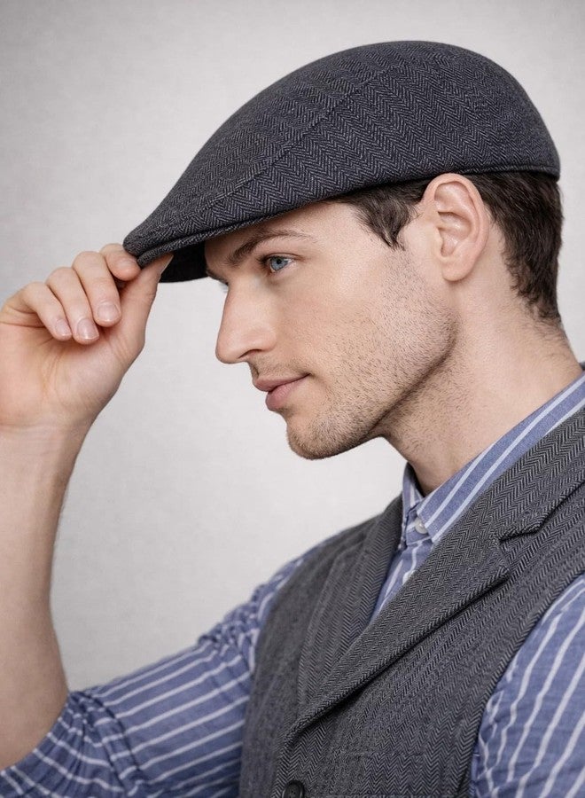 Fashiol Men’s Classic Flat Cap | Herringbone Tweed Style Ivy Hat | Lightweight Breathable Newsboy Cap for Casual & Formal Wear Multicolour - Image 2