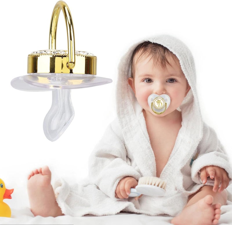 Focket Pacifier Clips Baby Girl 26 Letter Rhinestone Baby Pacifier with Name Initial Letter Curved Bling Pacifier for Girl Newborn Baby Girl Pacifiers Clips Baby Shower Birthday Gifts D - Image 3