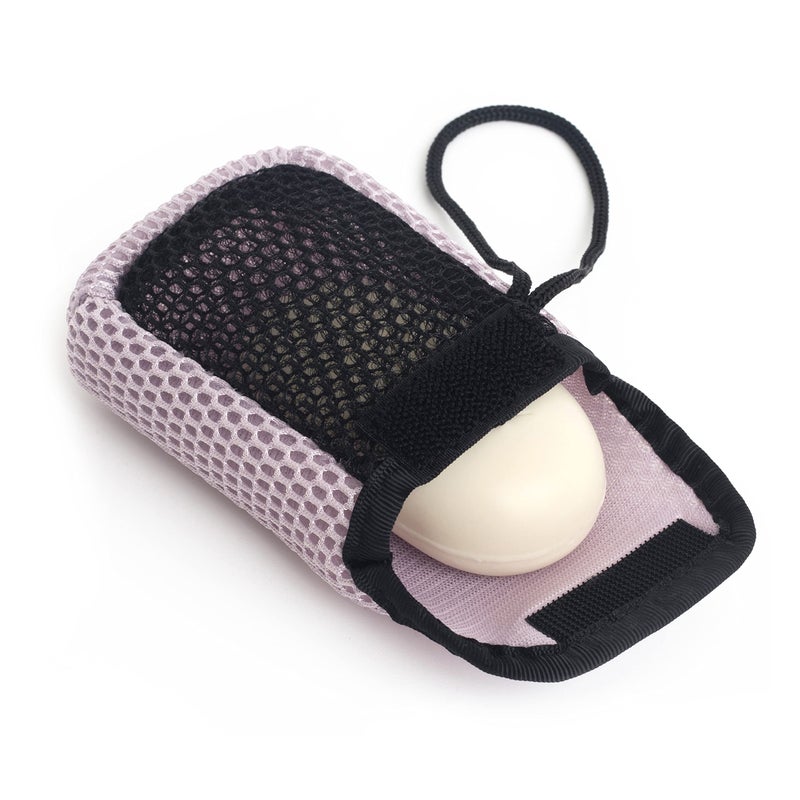 MainBasics Exfoliating Bar Soap Pouch DualSided Body Scrubber Fits Standard Size Soap Bars Pink