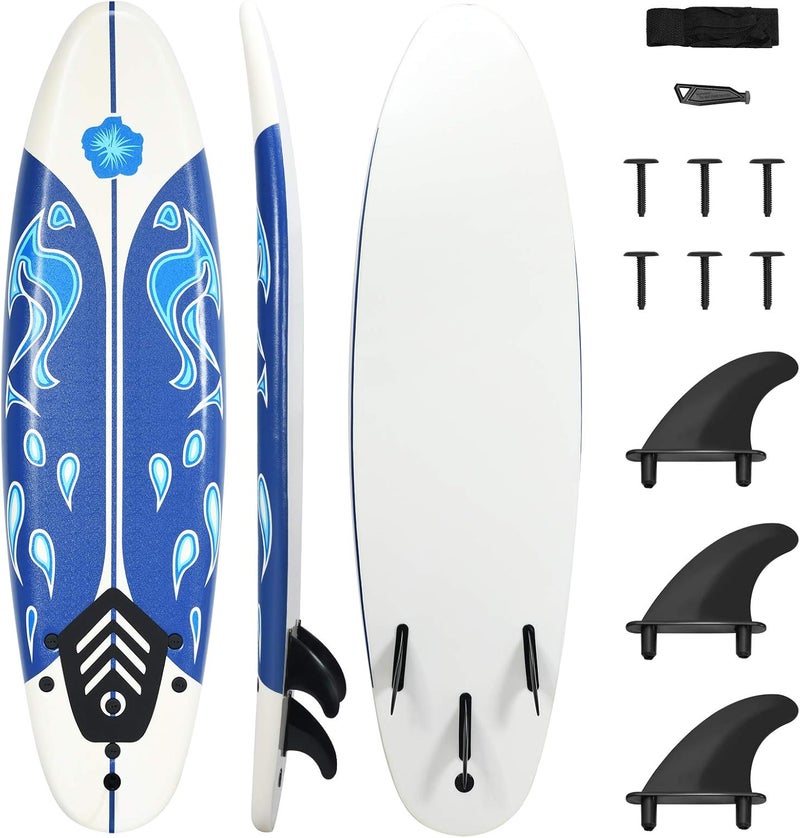 GYMAX Surfboard, 6' Body Board with Removable Fins & Protective Leash, Non-Slip Surfing Board for Surfing, Fishing Water Yoga - Image 1