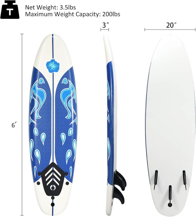 GYMAX Surfboard, 6' Body Board with Removable Fins & Protective Leash, Non-Slip Surfing Board for Surfing, Fishing Water Yoga - Image 5