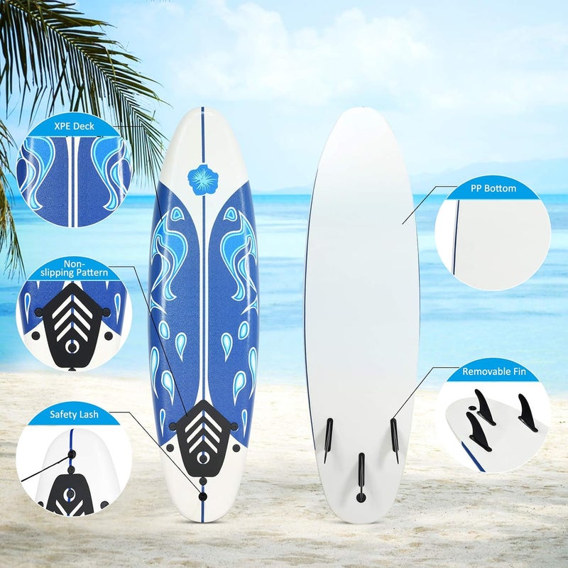 GYMAX Surfboard, 6' Body Board with Removable Fins & Protective Leash, Non-Slip Surfing Board for Surfing, Fishing Water Yoga - Image 2