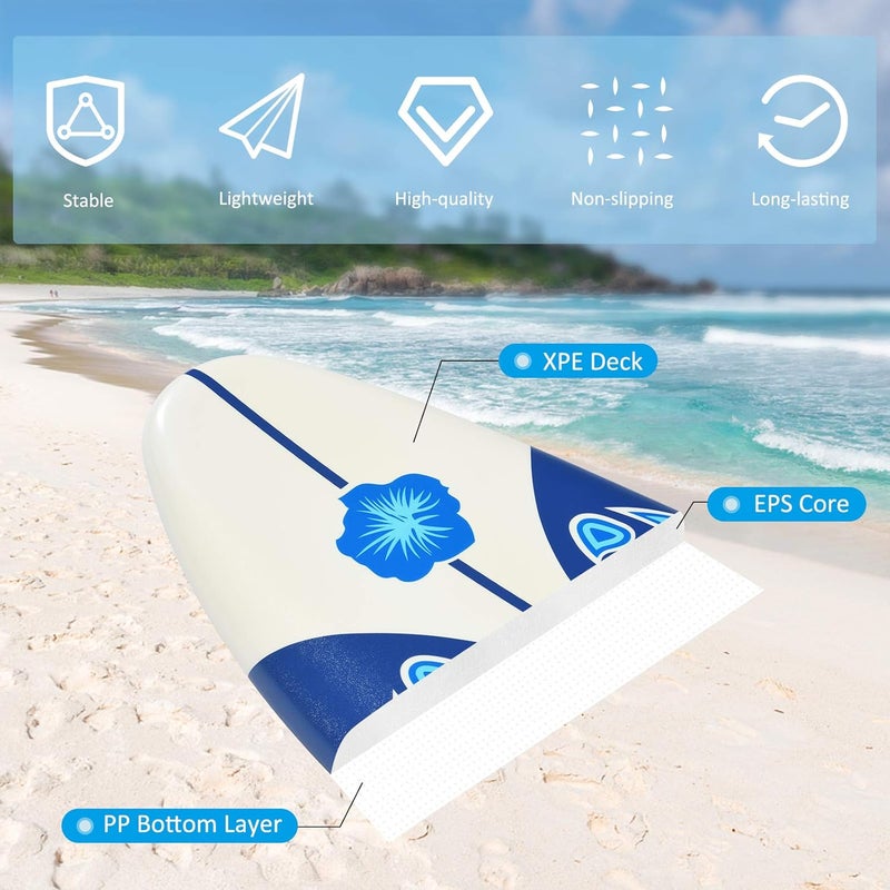 GYMAX Surfboard, 6' Body Board with Removable Fins & Protective Leash, Non-Slip Surfing Board for Surfing, Fishing Water Yoga - Image 3