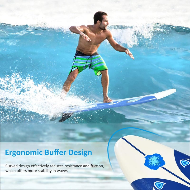 GYMAX Surfboard, 6' Body Board with Removable Fins & Protective Leash, Non-Slip Surfing Board for Surfing, Fishing Water Yoga - Image 4