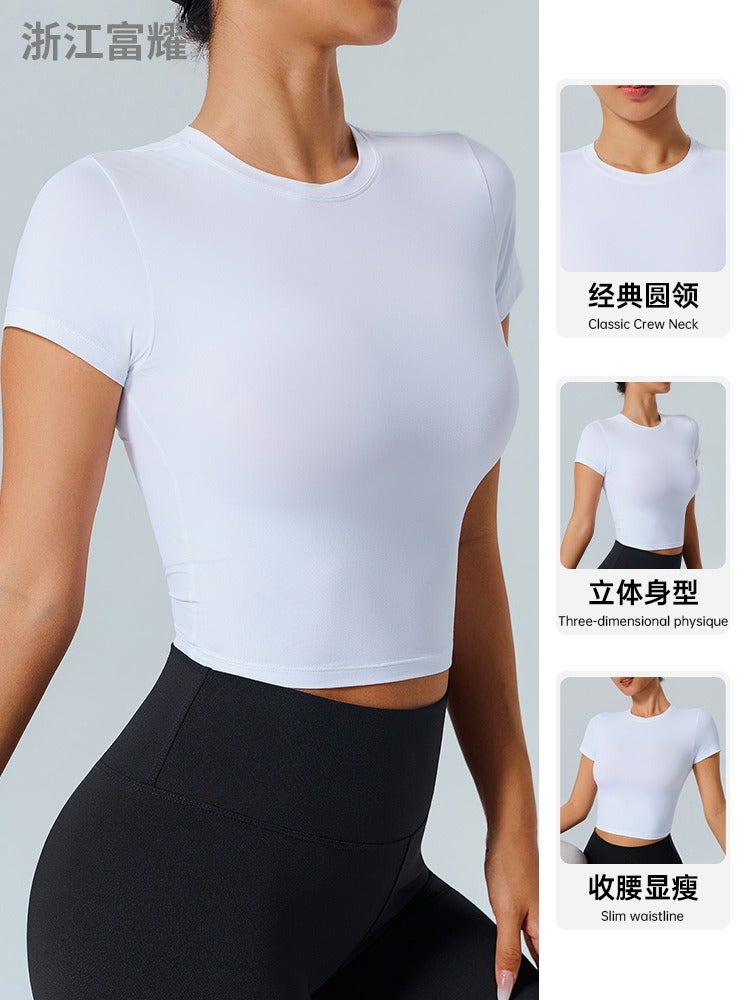 Fu Yao Women's Quick-Dry Fitted Yoga T-Shirt Short Sleeve for Running & Fitness - Image 4