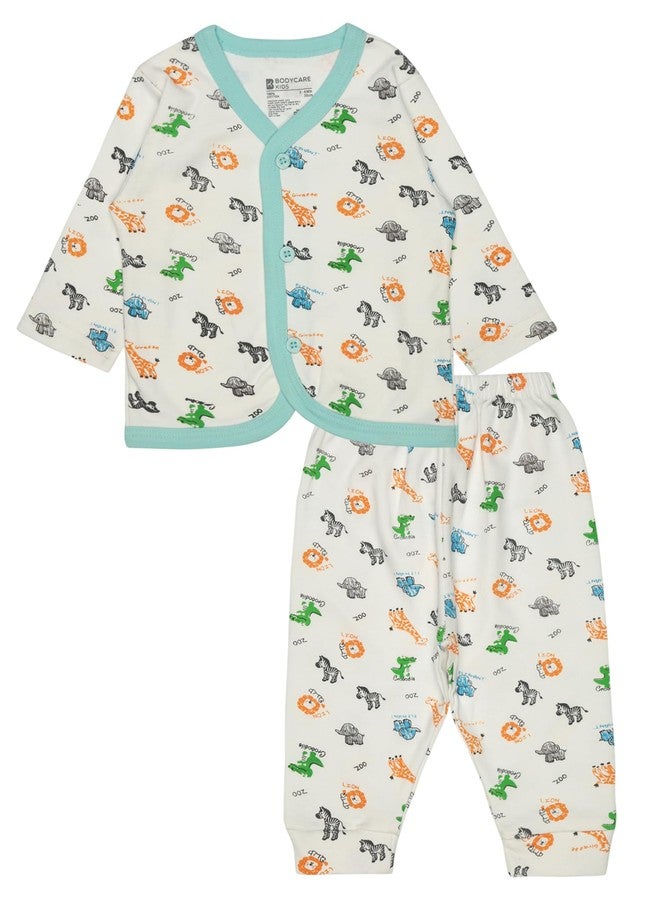 BODYCARE Unisex Printed Top & Pajami Set - Sky Blue & White - Image 1