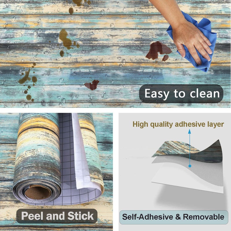 Dimcol Wood Contact Paper 15.7"x118" Self-Adhesive and Removable Wood Wallpaper Peel and Stick, Blue Distressed Wood Grain Contact Paper for Cabinets Waterproof Stick on Wall Paper - Image 3