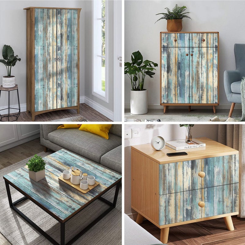 Dimcol Wood Contact Paper 15.7"x118" Self-Adhesive and Removable Wood Wallpaper Peel and Stick, Blue Distressed Wood Grain Contact Paper for Cabinets Waterproof Stick on Wall Paper - Image 4