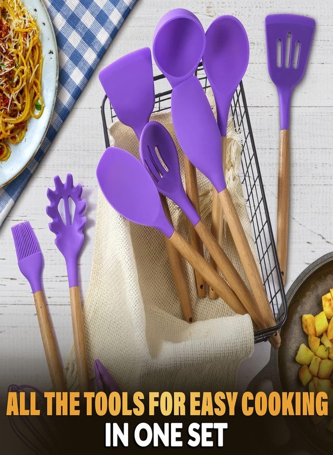 V TOWER 12 Pcs Purple Kitchen Utensils Set with Holder - Versatile Silicone Utensils Set for Cooking and Baking, Gentle on Pots and Pans, Heat-Resistant, Stylish, Easy to Clean, Purple Kitchen Accessories - Image 5