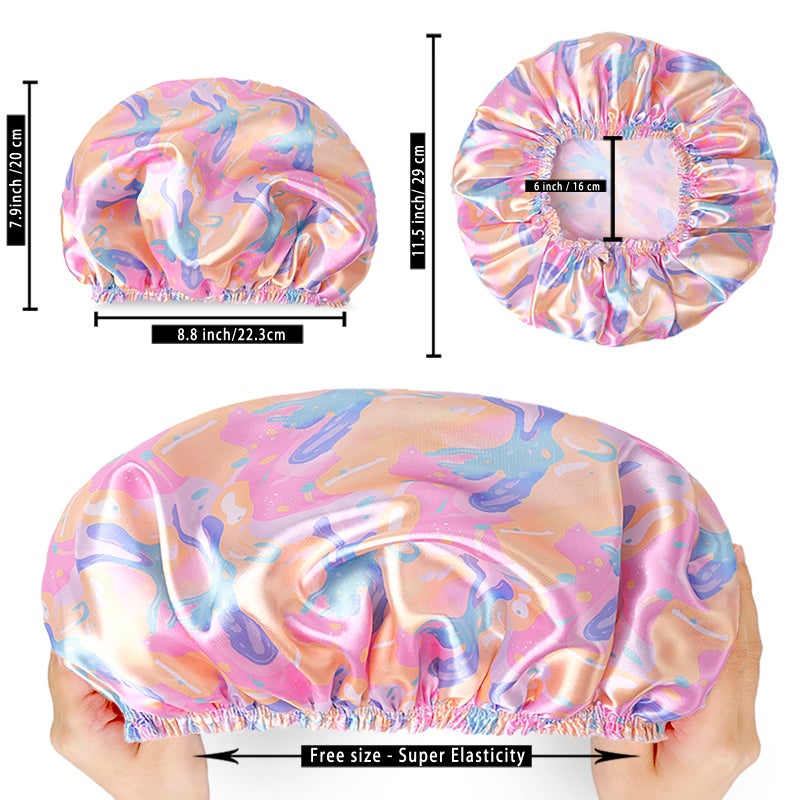 CHFONG 4 PCS Shower Cap for Women, Elastic and Reusable Bath Caps, Double Layers Shower Caps Reusable Waterproof, Bathing Shower Caps, Environmental Bath Hair Protection Cap - Watermelon - Image 3