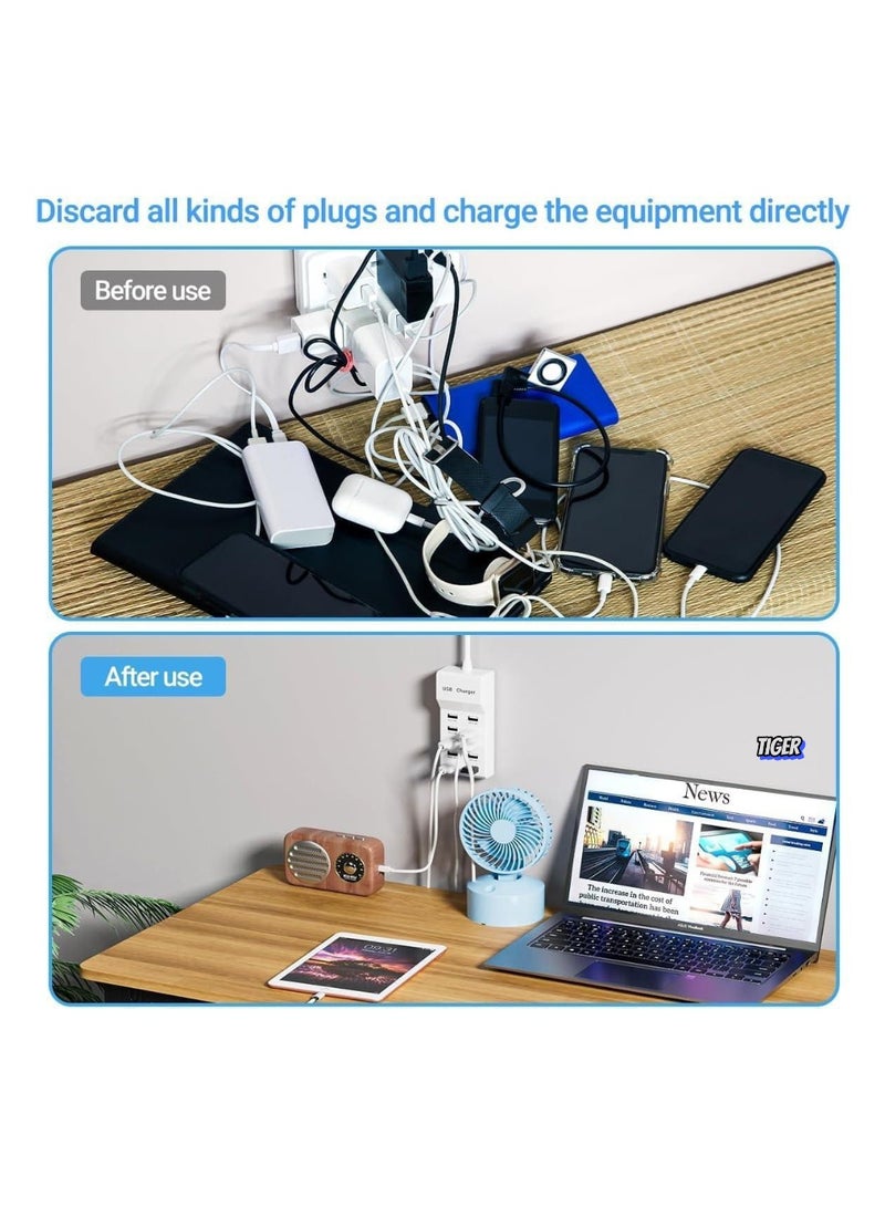 TIGER USB Charging Station - 10 Ports USB Charger Dock with 70.8 Inch Extension Cord, Multi-Device Charging for Phones, Cameras, Bluetooth Headsets (2PC)  - Image 2