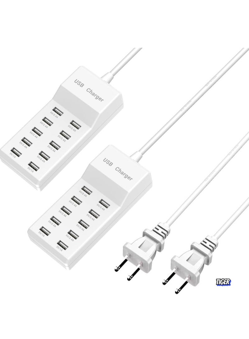 TIGER USB Charging Station - 10 Ports USB Charger Dock with 70.8 Inch Extension Cord, Multi-Device Charging for Phones, Cameras, Bluetooth Headsets (2PC)  - Image 1