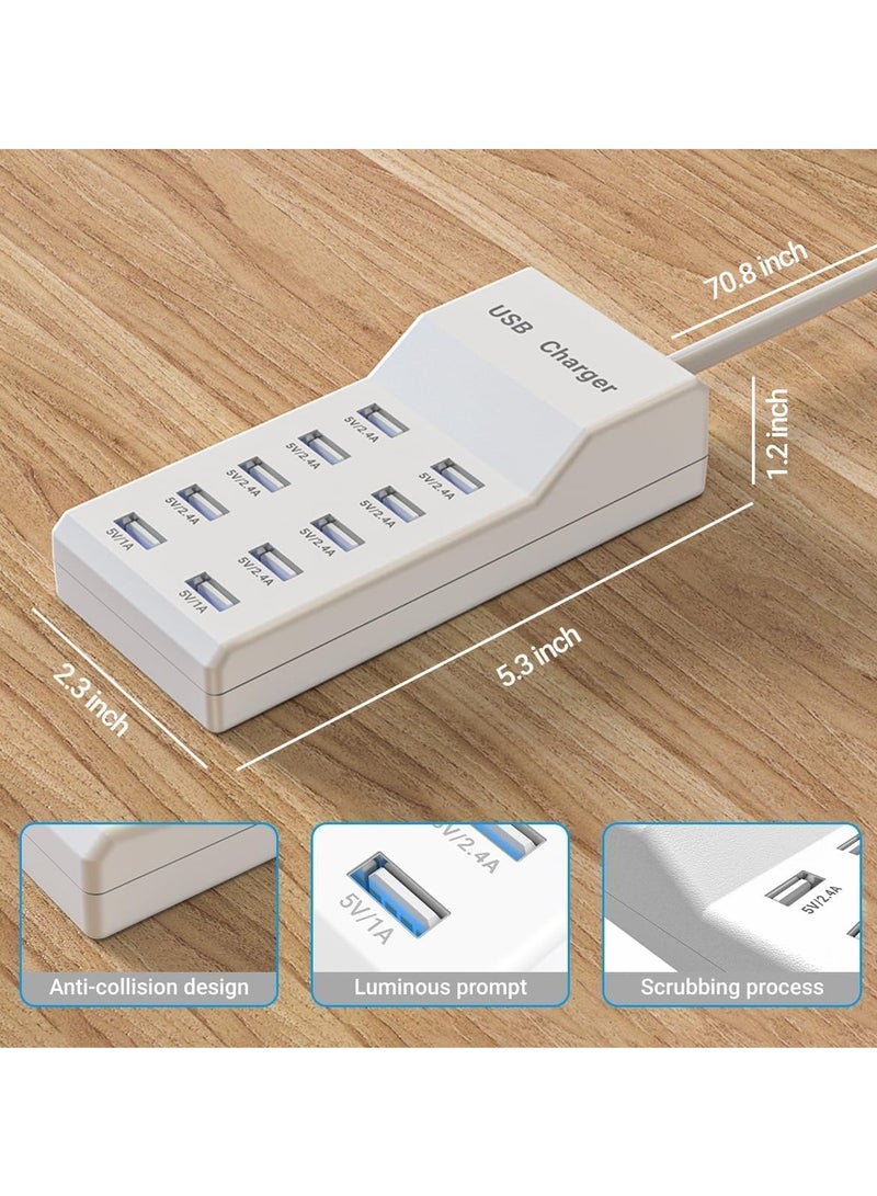 TIGER USB Charging Station - 10 Ports USB Charger Dock with 70.8 Inch Extension Cord, Multi-Device Charging for Phones, Cameras, Bluetooth Headsets (2PC)  - Image 5