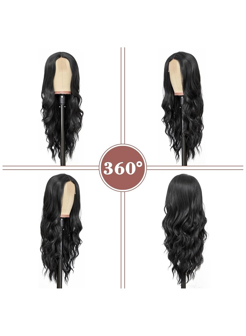 Estelle Long Black Wavy Wig for Women 26 Inch Middle Part Curly Wavy Wig Natural Looking Synthetic Heat Resistant Fiber Wig for Daily Party Use (Natural Black) - Image 3