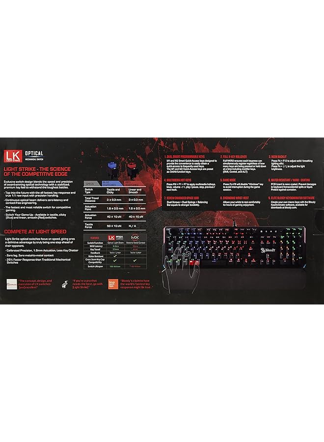بلودي لوحة مفاتيح الألعاب الميكانيكية B885N (مفتاح أحمر أزرق) بتقنية الضوء البصري RGB وصوت كتابة يدوم طويلاً ومفتاحان قابلان للبرمجة وجسم معدني لامع يعمل بنظام التشغيل Windows 7/8 /8.1/10 أو أحدث - Image 5