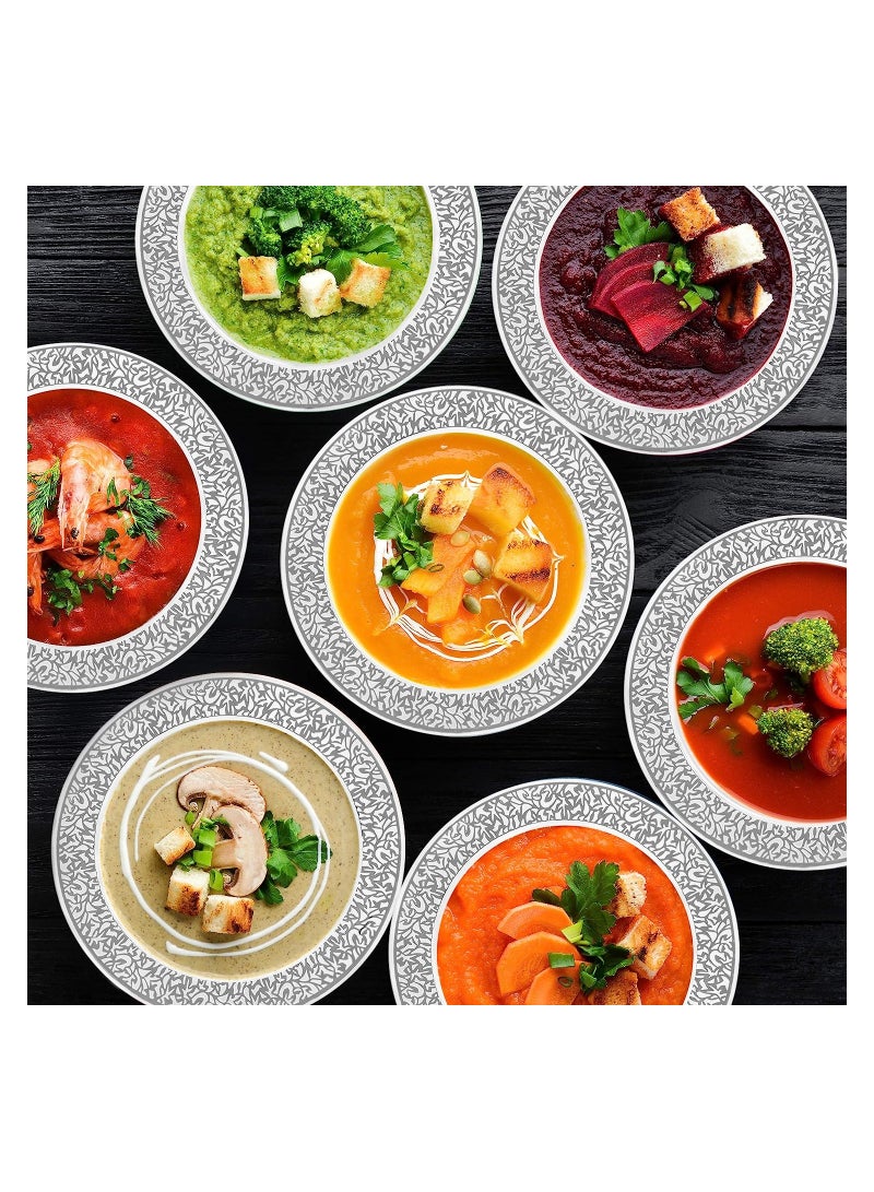 SOLARAE Premium Plastic Dessert Bowls Party Bowls, Multi-Use Plastic Bowls with Silver Lace Rim, Perfect for Picnic, Party Food, BBQ, Garden Party (18cm - 20 Pcs) - Image 3