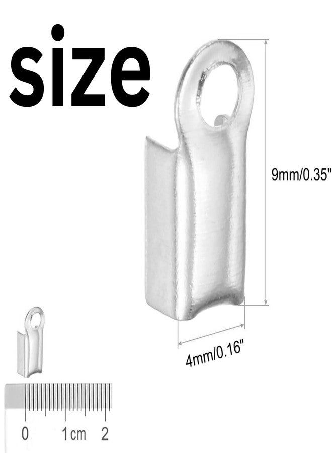 ST logo Fold Crimp Ends Silver Fold Over Crimps Cord Ends Leather Ribbon Ending Clasp Tips Crimp End Tips for Jewelry Making Jewelry Connector Components DIY Art & Crafts (50 Pcs Silver) - Image 2