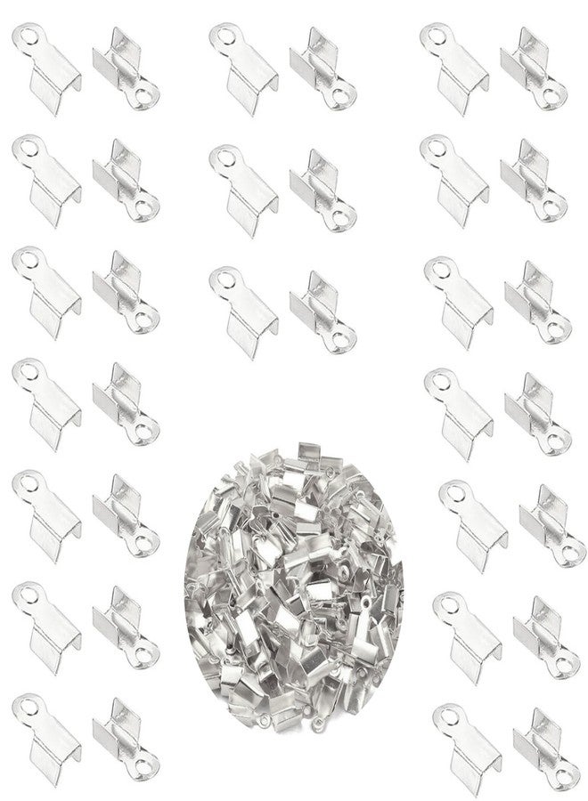 ST logo Fold Crimp Ends Silver Fold Over Crimps Cord Ends Leather Ribbon Ending Clasp Tips Crimp End Tips for Jewelry Making Jewelry Connector Components DIY Art & Crafts (50 Pcs Silver) - Image 1