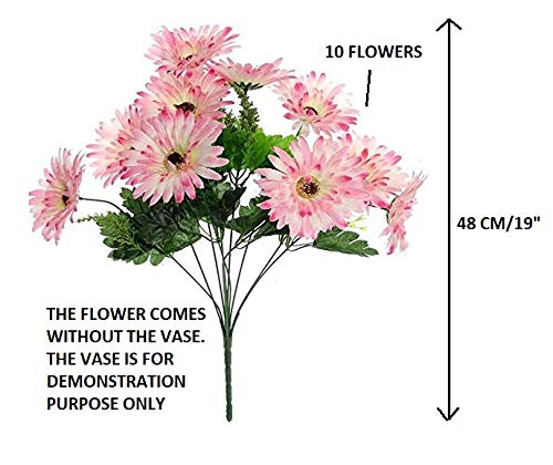 Fourwalls Beautiful Decorative Artificial Garabara Flower Bunches for Home décor (48 cm Tall, 10 Heads, Light/Pink) - Image 2