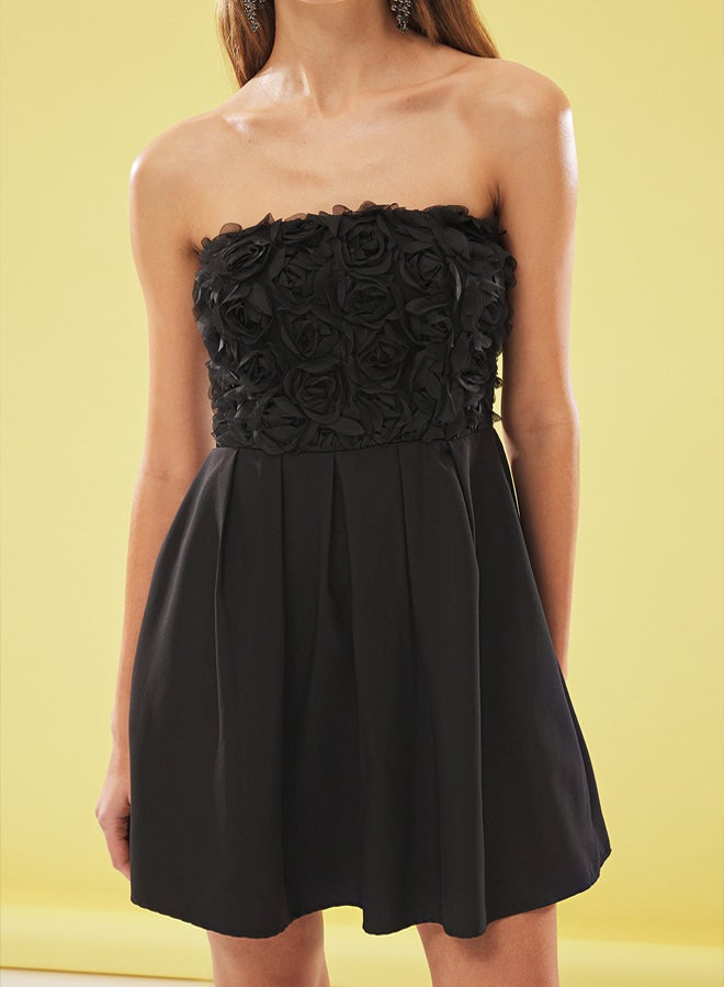 trendyol Black 3D Rose Detailed Mini Chic Dress - Image 4